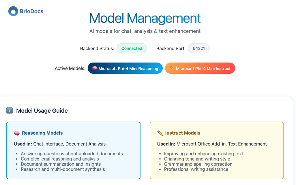 BrioDocs Model Management Interface